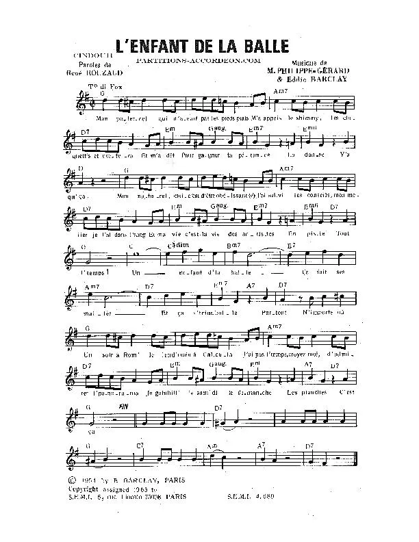 télécharger la partition d'accordéon L'enfant de la balle (Chant : Eddie Constantine / Jacques Martin) (Fox) au format PDF