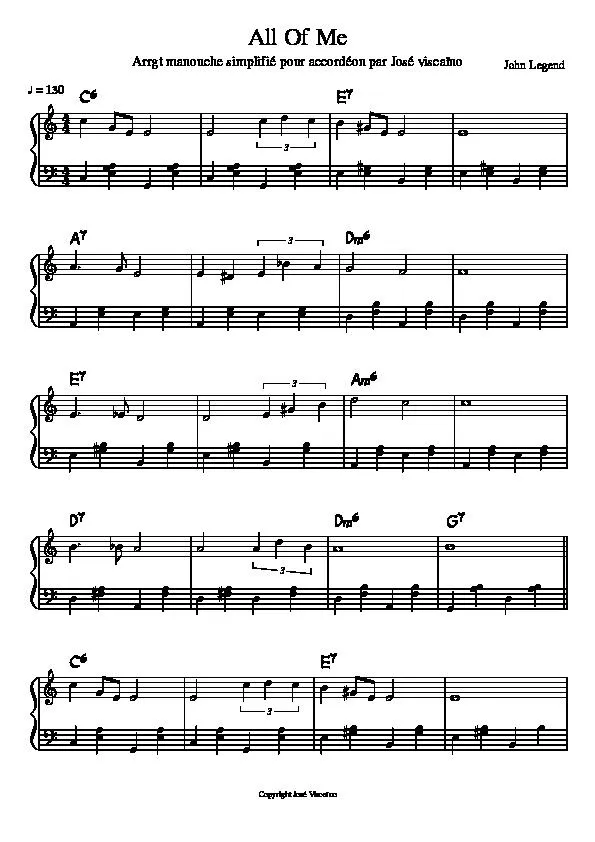 télécharger la partition d'accordéon All of me (Arrangement manouche simplifié pour accordéon par José viscaïno) au format PDF