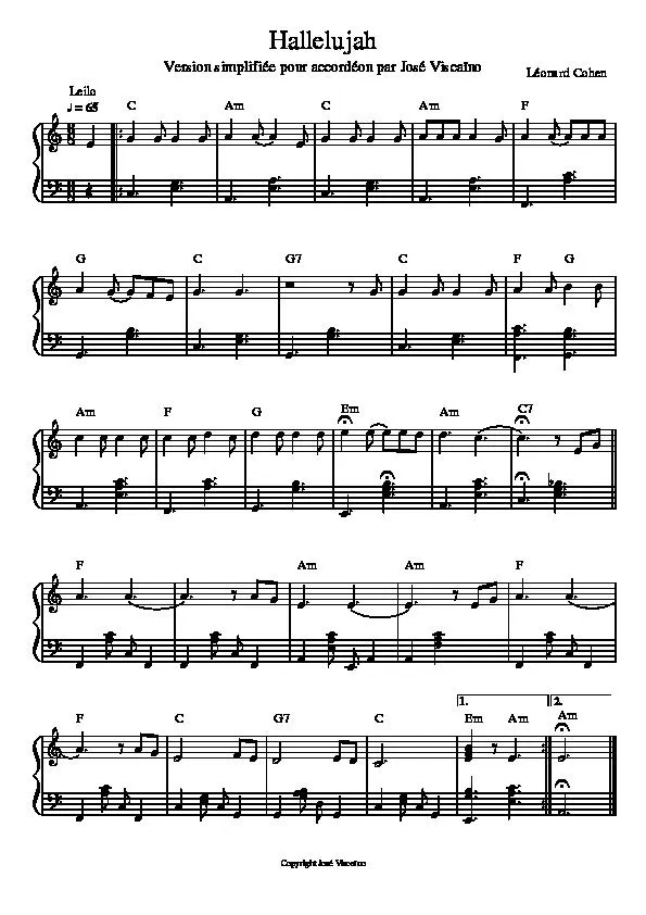 télécharger la partition d'accordéon Hallelujah (Arrangement pour accordéon par Leilo) au format PDF