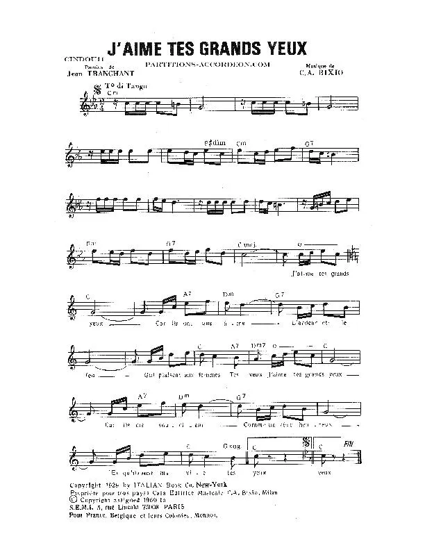 télécharger la partition d'accordéon J'aime tes grands yeux (Chant : Lys Gauty / Colette Betty) (Tango) au format PDF