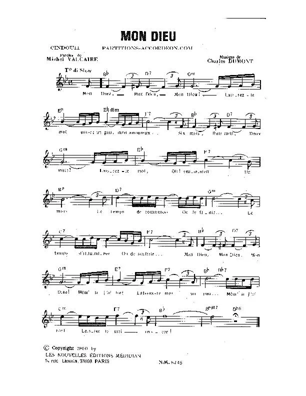 télécharger la partition d'accordéon Mon Dieu (Chant : Edith Piaf) (Slow) au format PDF