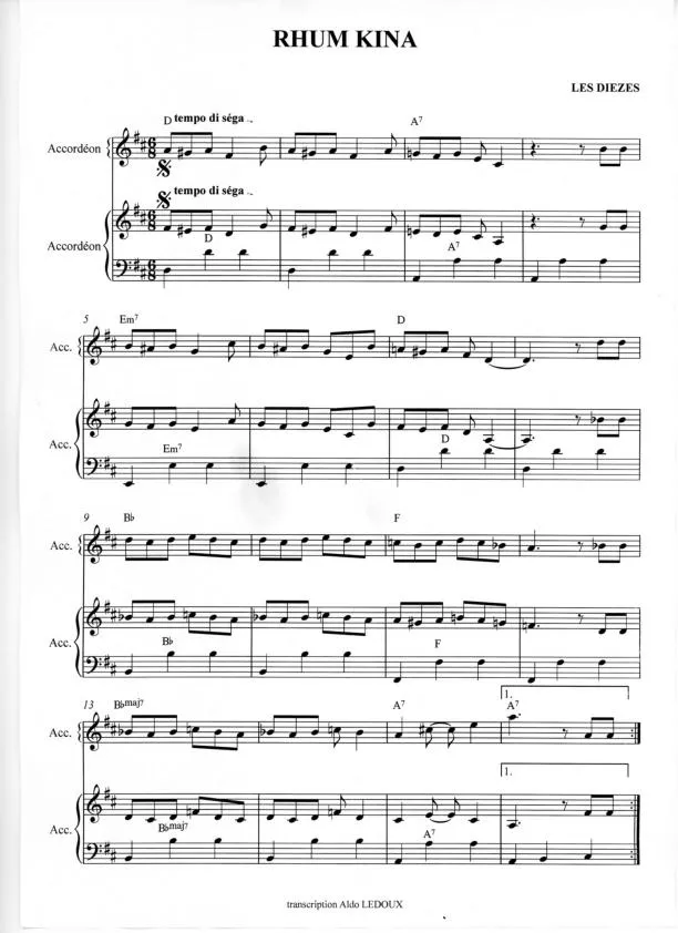télécharger la partition d'accordéon Rhum Kina (Chant : Les Dièses) au format PDF
