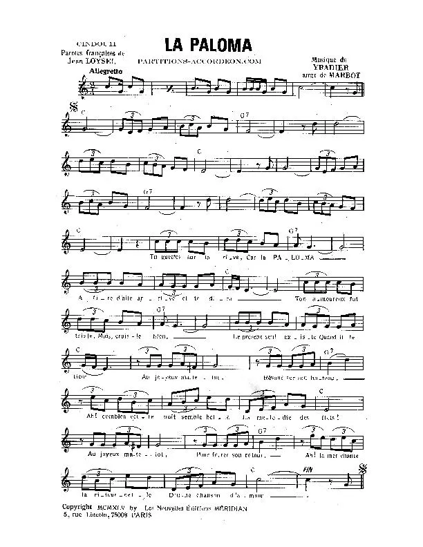 télécharger la partition d'accordéon La Paloma (Arrangement : Ralf Marbot) (Tango) au format PDF
