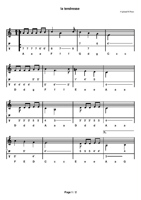 télécharger la partition d'accordéon La tendresse (Chant : Bourvil) (Accordéon Diatonique) au format PDF