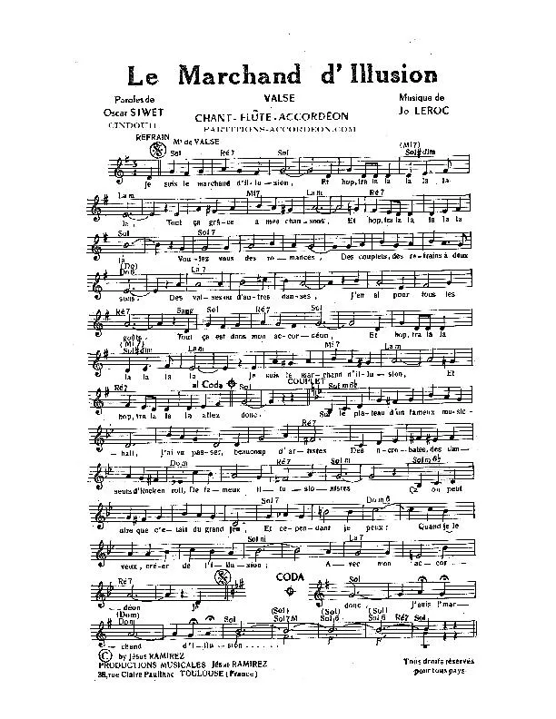 télécharger la partition d'accordéon Le marchand d'illusion (Valse) au format PDF