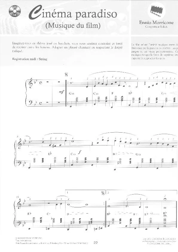 télécharger la partition d'accordéon Cinéma Paradiso (Ballade) au format PDF