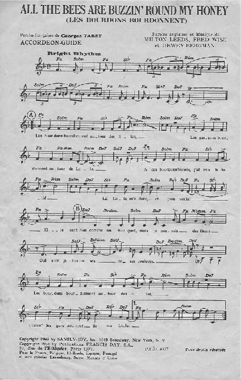 télécharger la partition d'accordéon All the bess are buzzin' round my honey (Les bourdons bourdonnent) au format PDF