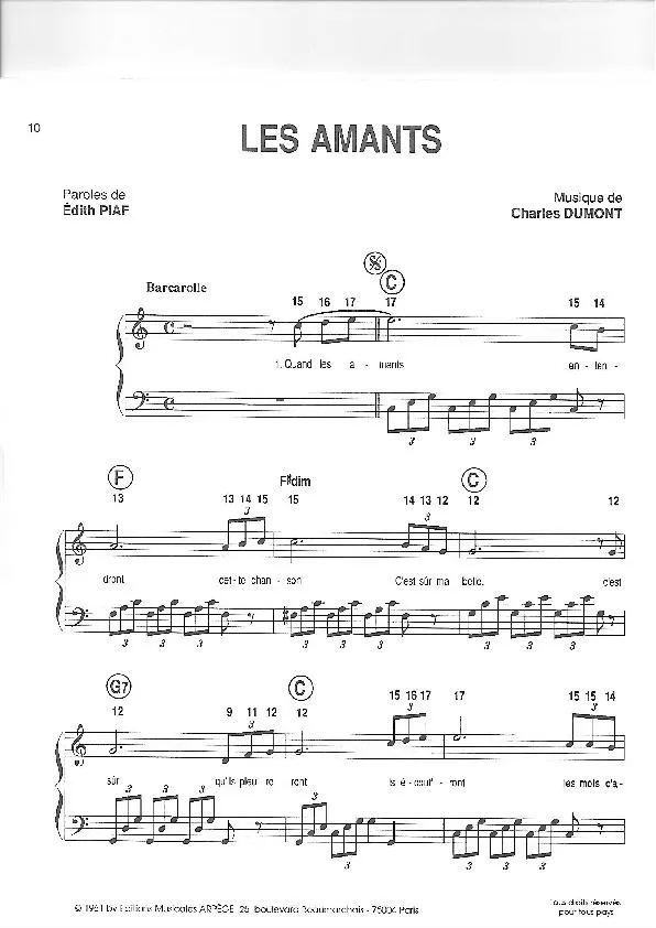 télécharger la partition d'accordéon Les amants (Barcarolle) au format PDF
