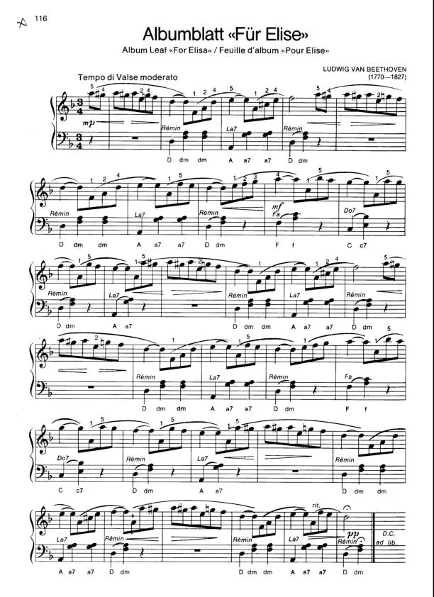 télécharger la partition d'accordéon Albumblatt für Elise (Lettre à Elise) (Arrangement pour accordéon) (Valse Moderato)  au format PDF