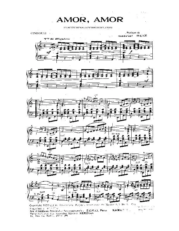 télécharger la partition d'accordéon Amor Amor (Biguine) au format PDF