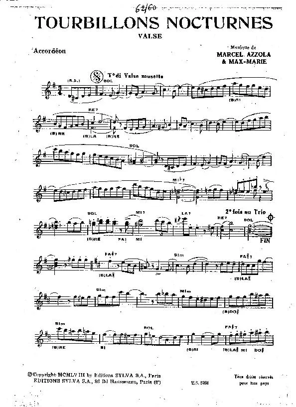 télécharger la partition d'accordéon Tourbillons nocturnes (Valse) au format PDF