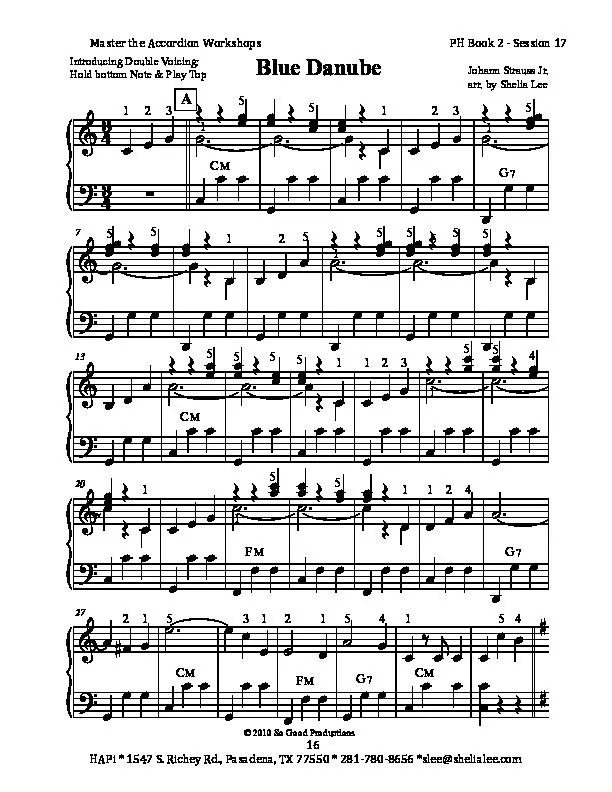 télécharger la partition d'accordéon Blue Danube (Arrangement : Shelia Lee) (Valse) au format PDF