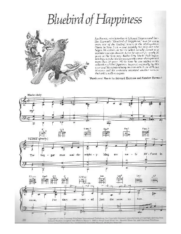 télécharger la partition d'accordéon Bluebird of Happiness (Interprètes : Jan Peerce / Art Mooney et son Orchestre) (Slow) au format PDF
