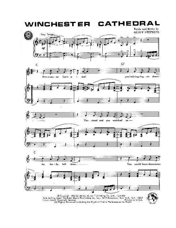 télécharger la partition d'accordéon Winchester Cathedral (Chant : The New Vaudeville Band) au format PDF