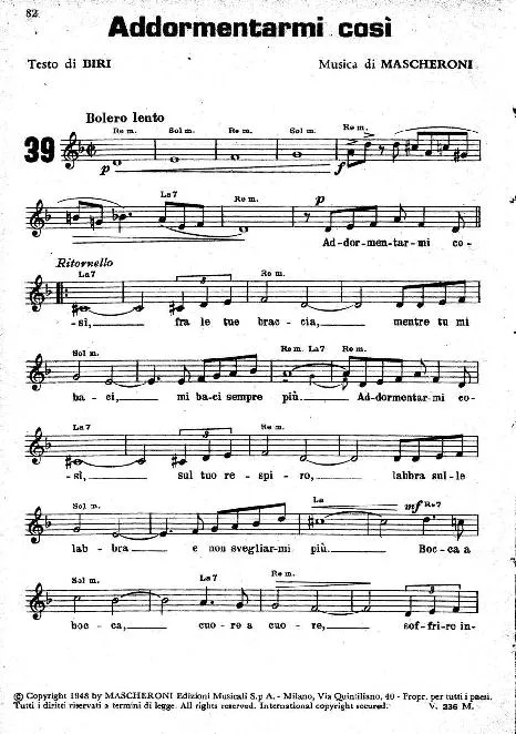 télécharger la partition d'accordéon Addormentarmi cosi (Chant : Adriano Celentano) au format PDF