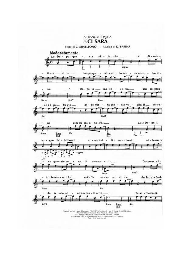 télécharger la partition d'accordéon Ci sarà (Chant : Al Bano & Romina Power) au format PDF