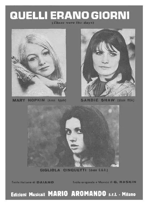 télécharger la partition d'accordéon Quelli erano i giorni (Those were the days) (Chant : Dalida / Sandie Shaw / Gigliola Cinquetti / Mary Hopkin) au format PDF