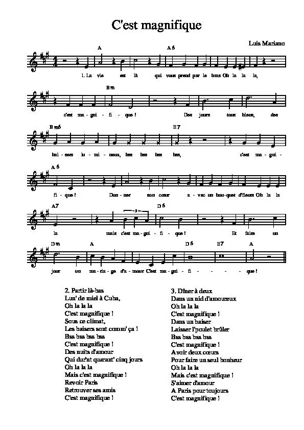 télécharger la partition d'accordéon C'est magnifique (Chant : Luis Mariano) (Fox-Trot) au format PDF