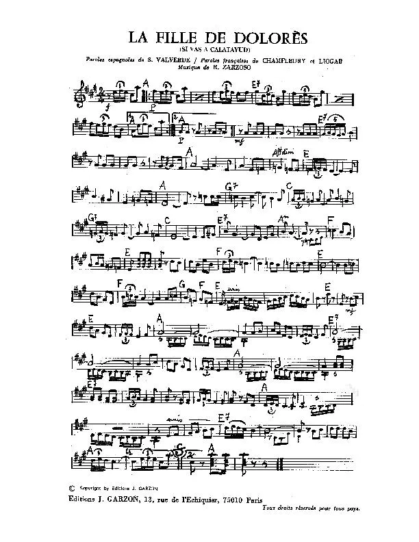 télécharger la partition d'accordéon La fille de Dolorès (Si vas a Calatayud) (Paso Doble) au format PDF