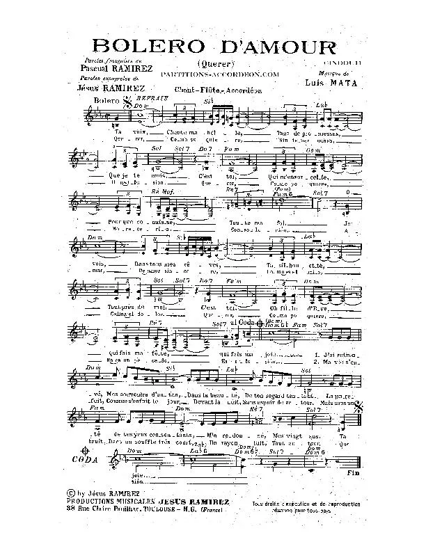 télécharger la partition d'accordéon Boléro d'amour (Querer) au format PDF