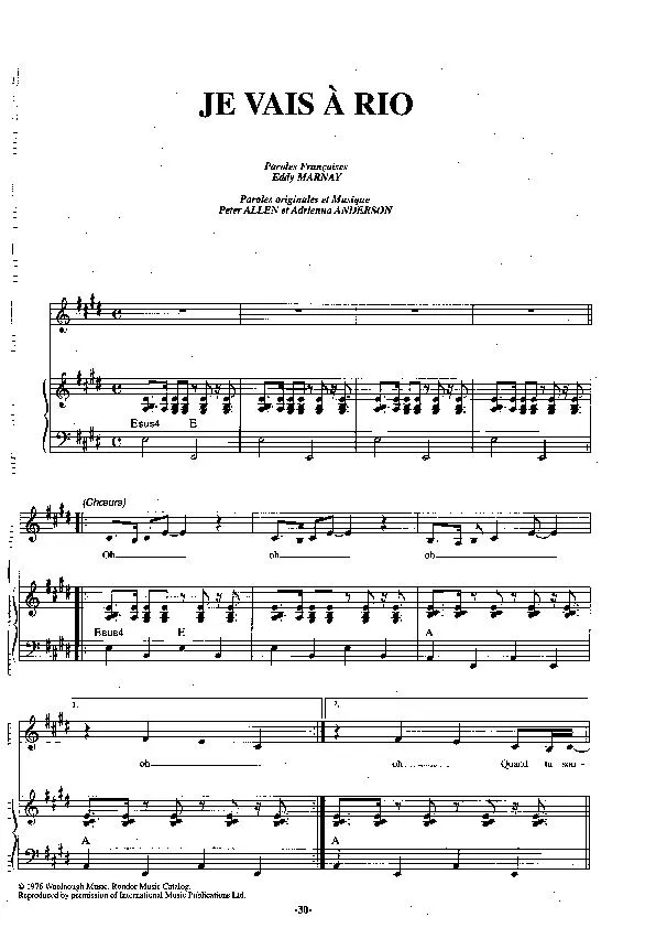 télécharger la partition d'accordéon Je vais à Rio (Chant : Claude François) (Disco) au format PDF