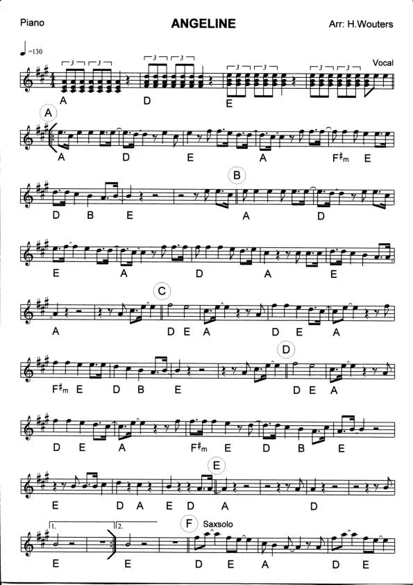 télécharger la partition d'accordéon Angeline (Arrangement : H Wouters) (Swing Rock Madison) au format PDF