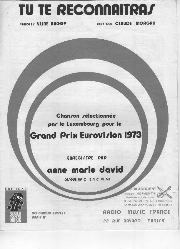 télécharger la partition d'accordéon Tu te reconnaîtras (Chant : Anne-Marie David - Eurovision 1973) au format PDF
