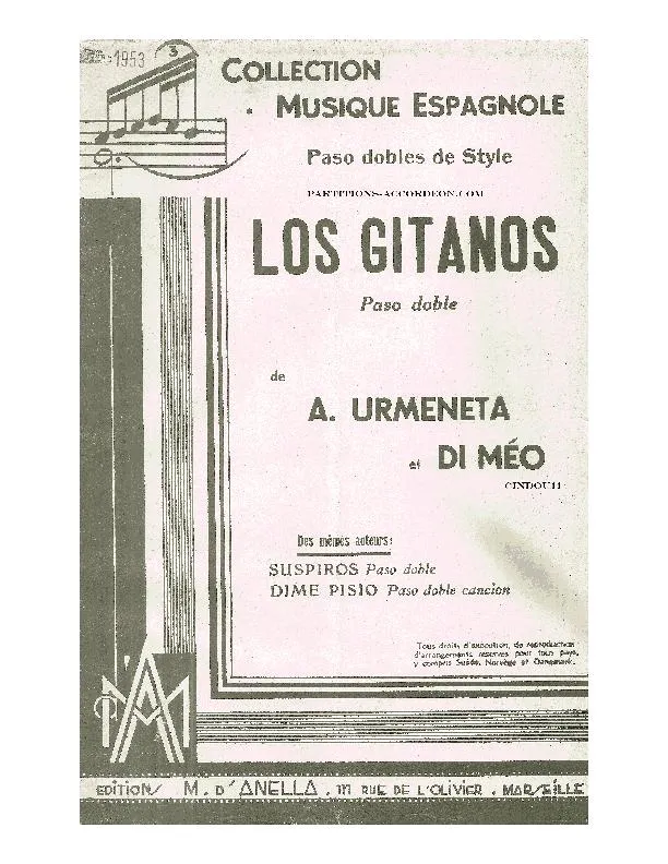 télécharger la partition d'accordéon Los Gitanos (Orchestration Complète) (Paso Doble) au format PDF