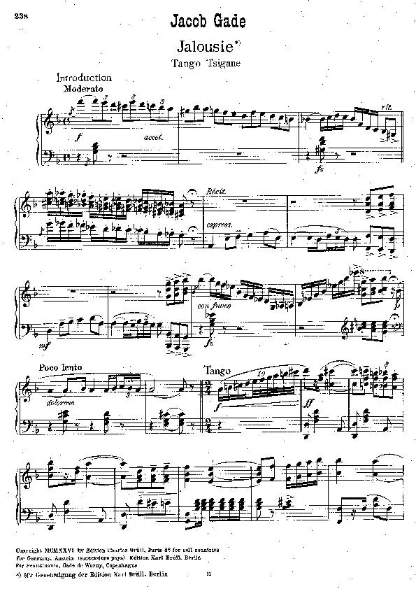 télécharger la partition d'accordéon Jalousie (Tango Tzigane) (Piano) au format PDF