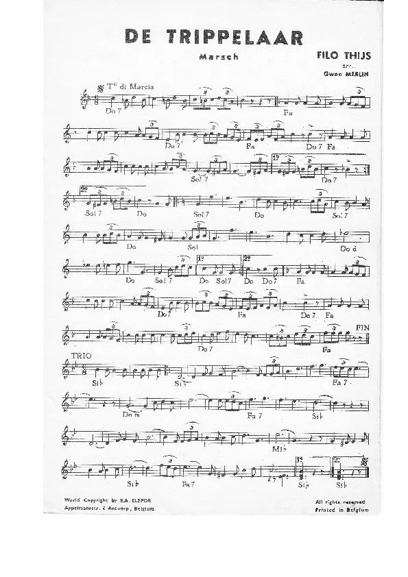 télécharger la partition d'accordéon De Trippelaar (Arrangement : Gwen Merlin) (Marche) au format PDF