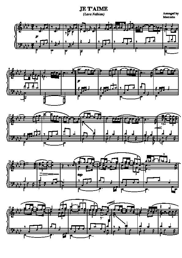 télécharger la partition d'accordéon Je t'aime (Arrangement by : Mercuzio) (Pop) au format PDF