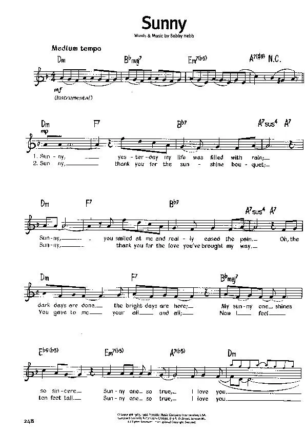 télécharger la partition d'accordéon Sunny (Chant : Boney M) (Rock) au format PDF