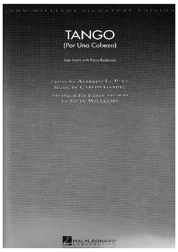 télécharger la partition d'accordéon Tango (Por Una Cabeza) (Arranged by : Itzhak Perlman / by John Williams) (Solo Violin With Piano Reduction) au format PDF