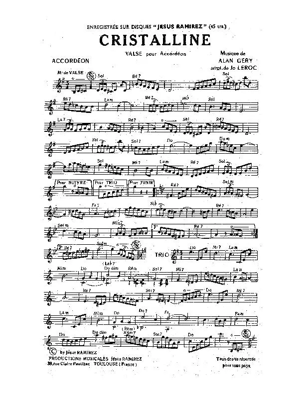 télécharger la partition d'accordéon Cristalline (Arrangement : Jo Leroc) (Valse) au format PDF