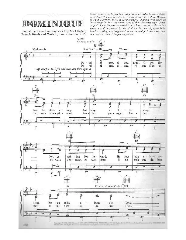 télécharger la partition d'accordéon Dominique (Chant : Soeur Sourire) (Fox-Trot) au format PDF