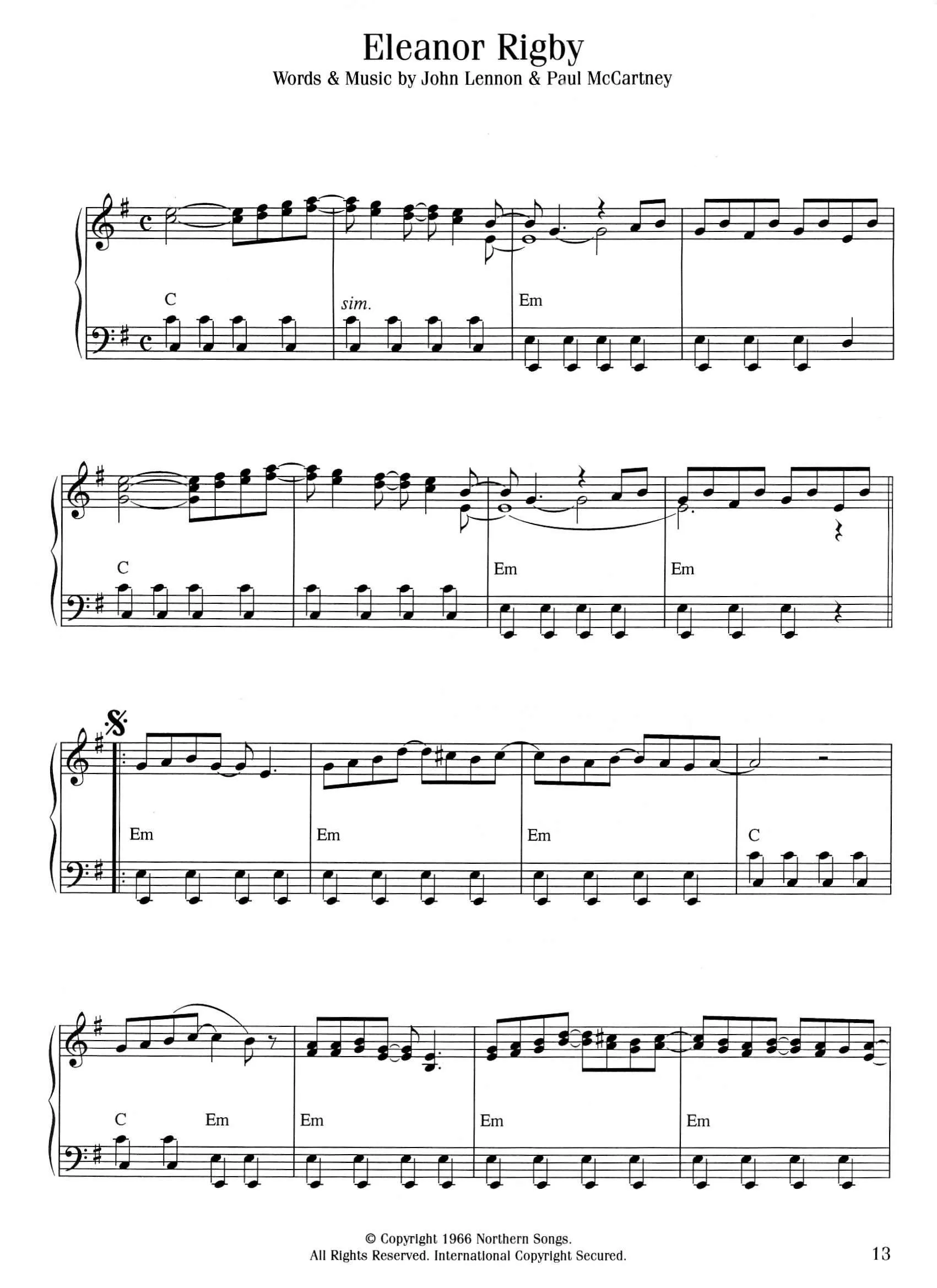 télécharger la partition d'accordéon Eleanor Rigby (Interprètes : The Beatles) (Disco Swing) au format PDF