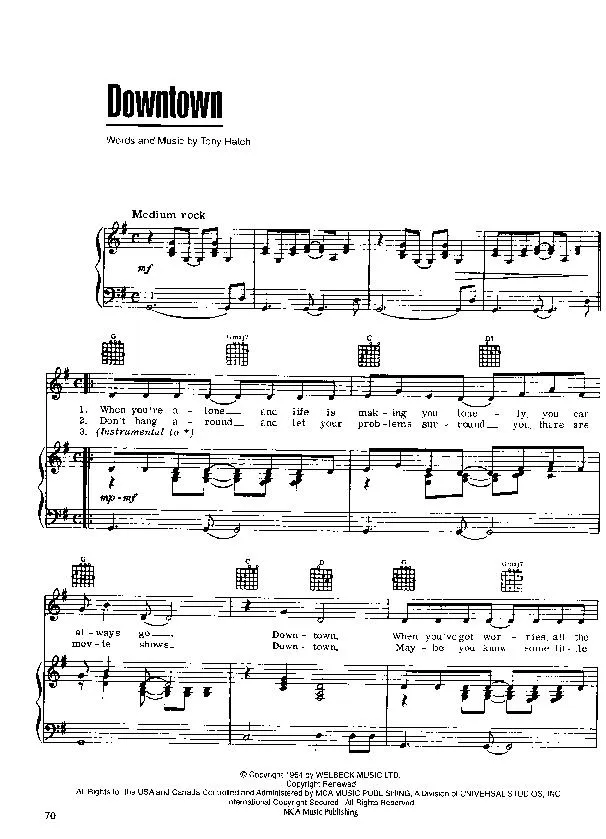 télécharger la partition d'accordéon Downtown (Interprète : Petula Clark) au format PDF