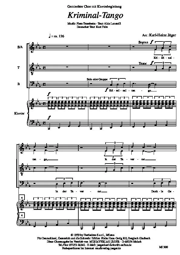 télécharger la partition d'accordéon Kriminal Tango (Arrangement : Karl-Heinz Jäger) (SATB + Piano) au format PDF