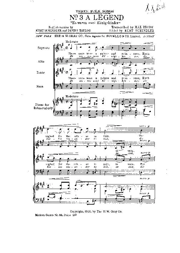 télécharger la partition d'accordéon Es waren zwei Königskinder (A Legend) (Arrangement : Max Reger) au format PDF