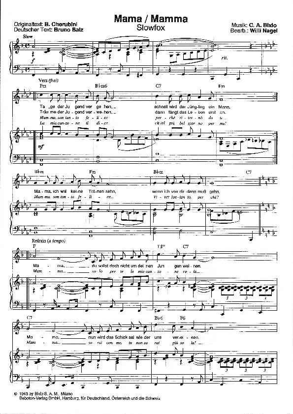 télécharger la partition d'accordéon Mama / Mamma (Arrangement : Willi Nagel) au format PDF