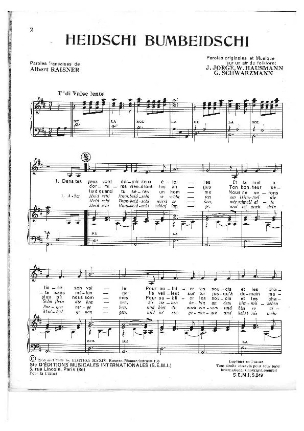 télécharger la partition d'accordéon Heidschi Bumbeidschi (Chant : Heintje Simons) (Valse Lente) au format PDF