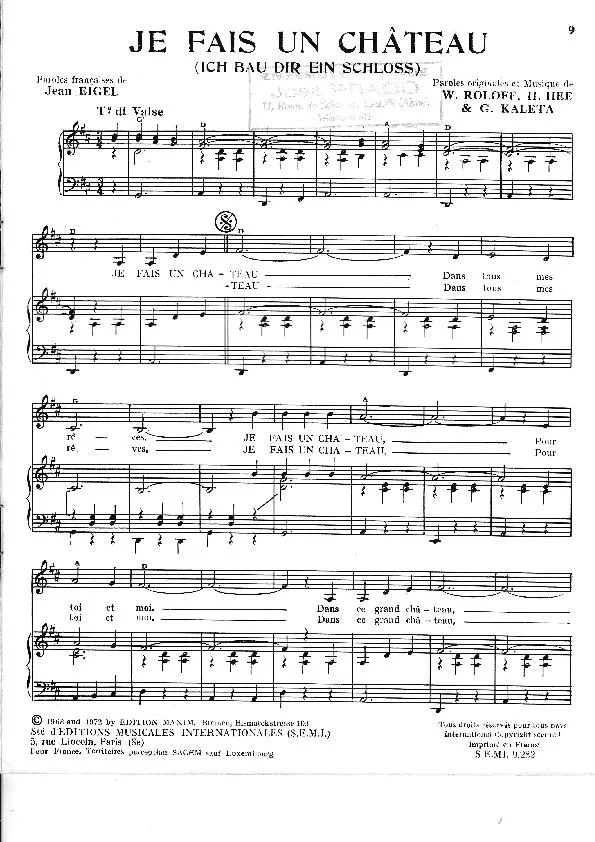 télécharger la partition d'accordéon Je fais un château (Ich bau dir ein Schloss) (Chant : Heintje Simons) au format PDF