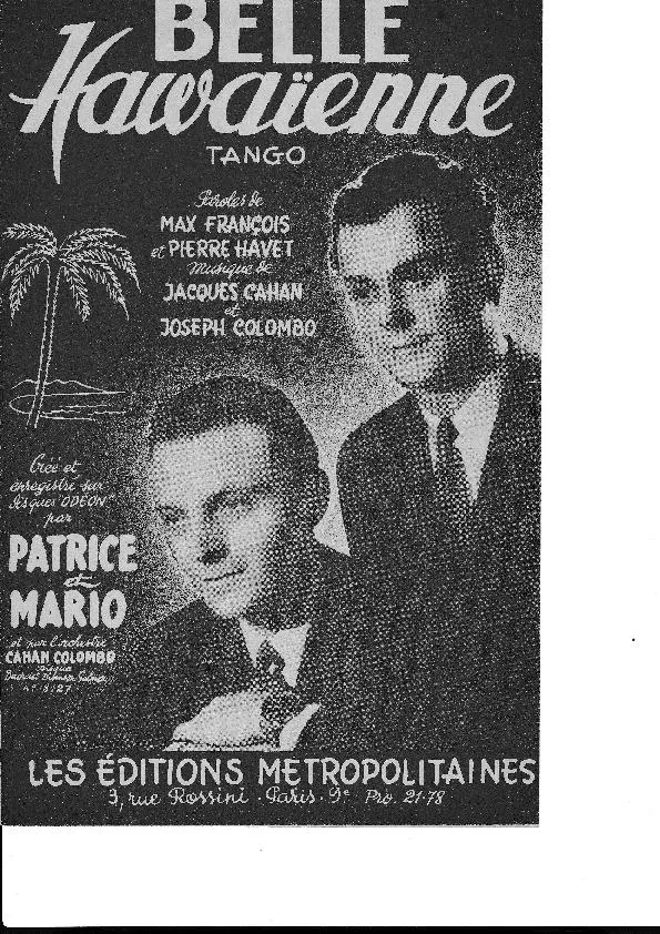 télécharger la partition d'accordéon Belle Hawaïenne (Chant : Patrice et Mario) (Tango) au format PDF