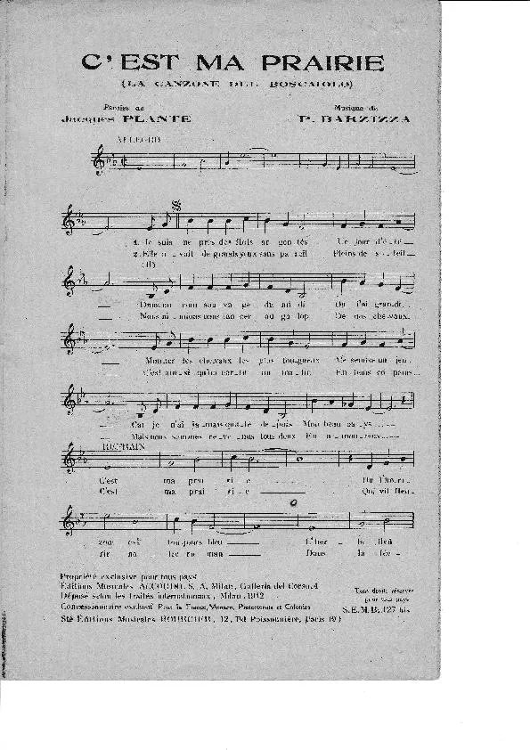 télécharger la partition d'accordéon C'est ma prairie (La canzone del boscaiolo) au format PDF
