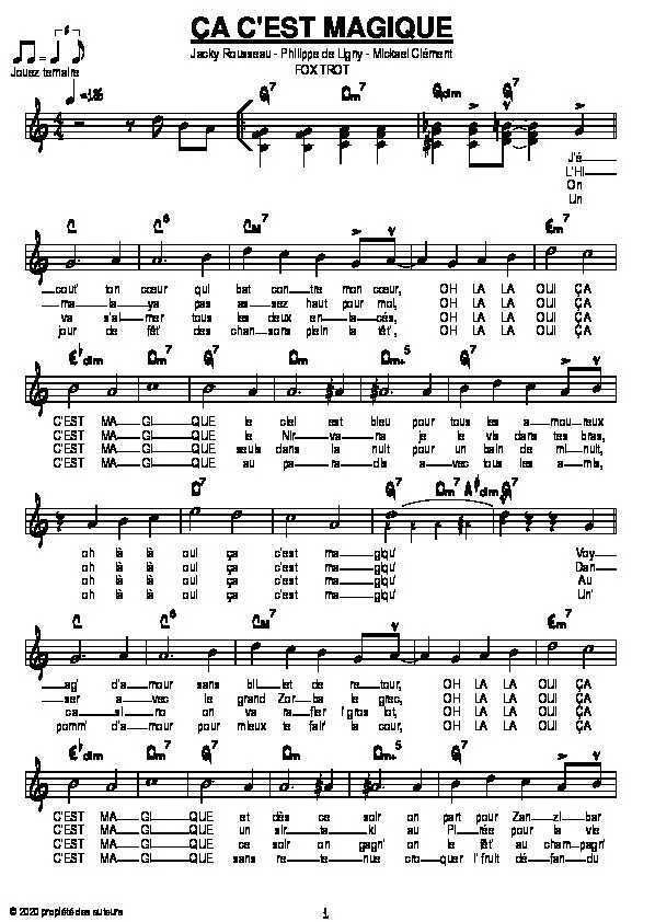 télécharger la partition d'accordéon Ça c'est magique (Fox Trot Chanté) au format PDF