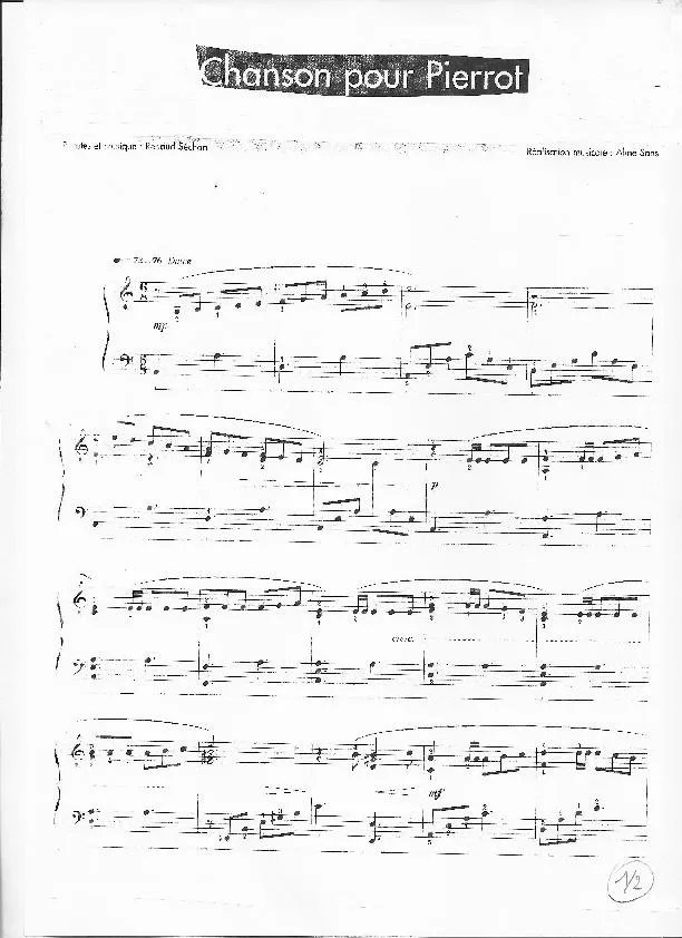 télécharger la partition d'accordéon Chanson pour Pierrot au format PDF