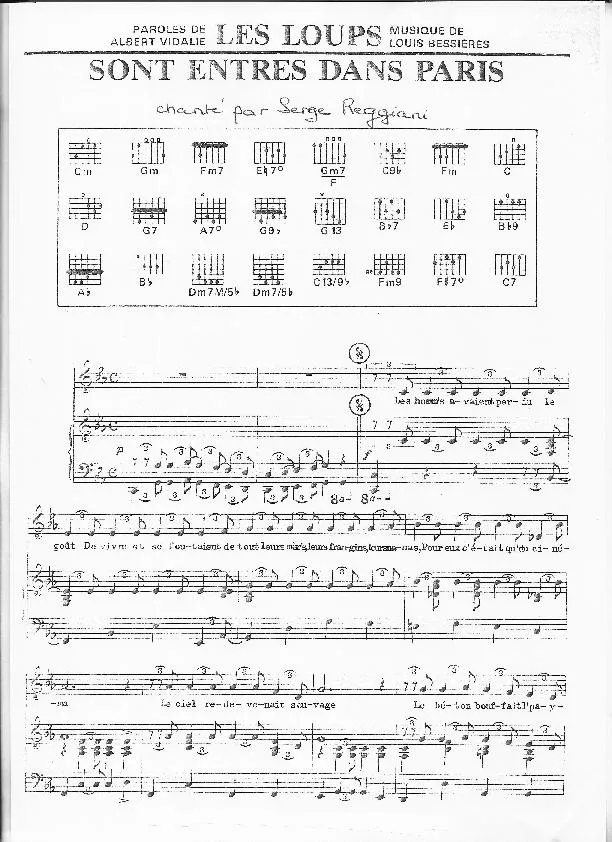 télécharger la partition d'accordéon Les loups sont entrés dans Paris (Chant : Serge Reggiani) au format PDF