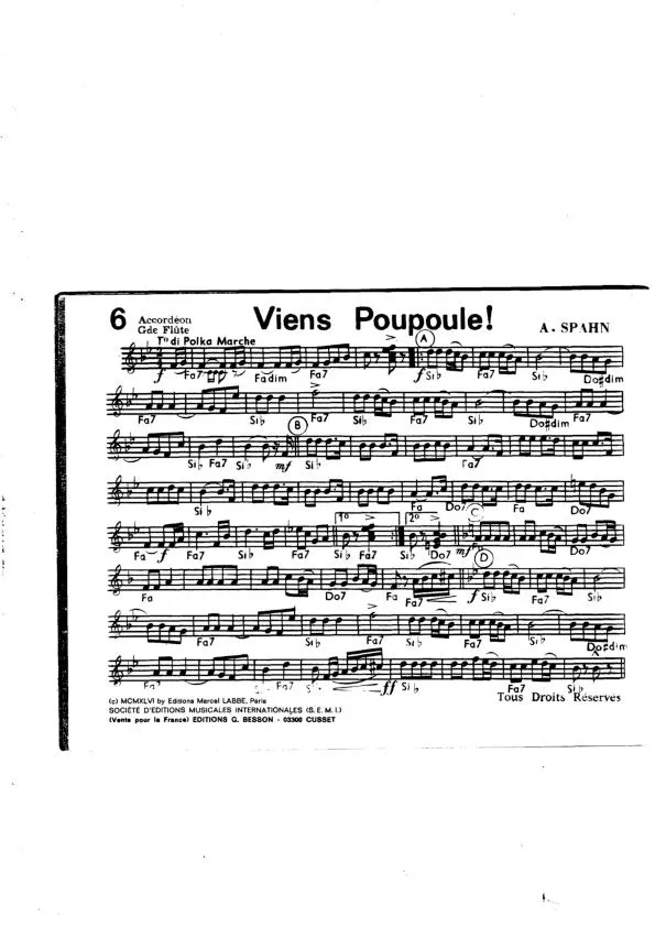 télécharger la partition d'accordéon Viens Poupoule (Chant : Félix Mayol / Aimé Doniat / Charlus) (Polka Marche) (Arrangement pour accordéon) au format PDF
