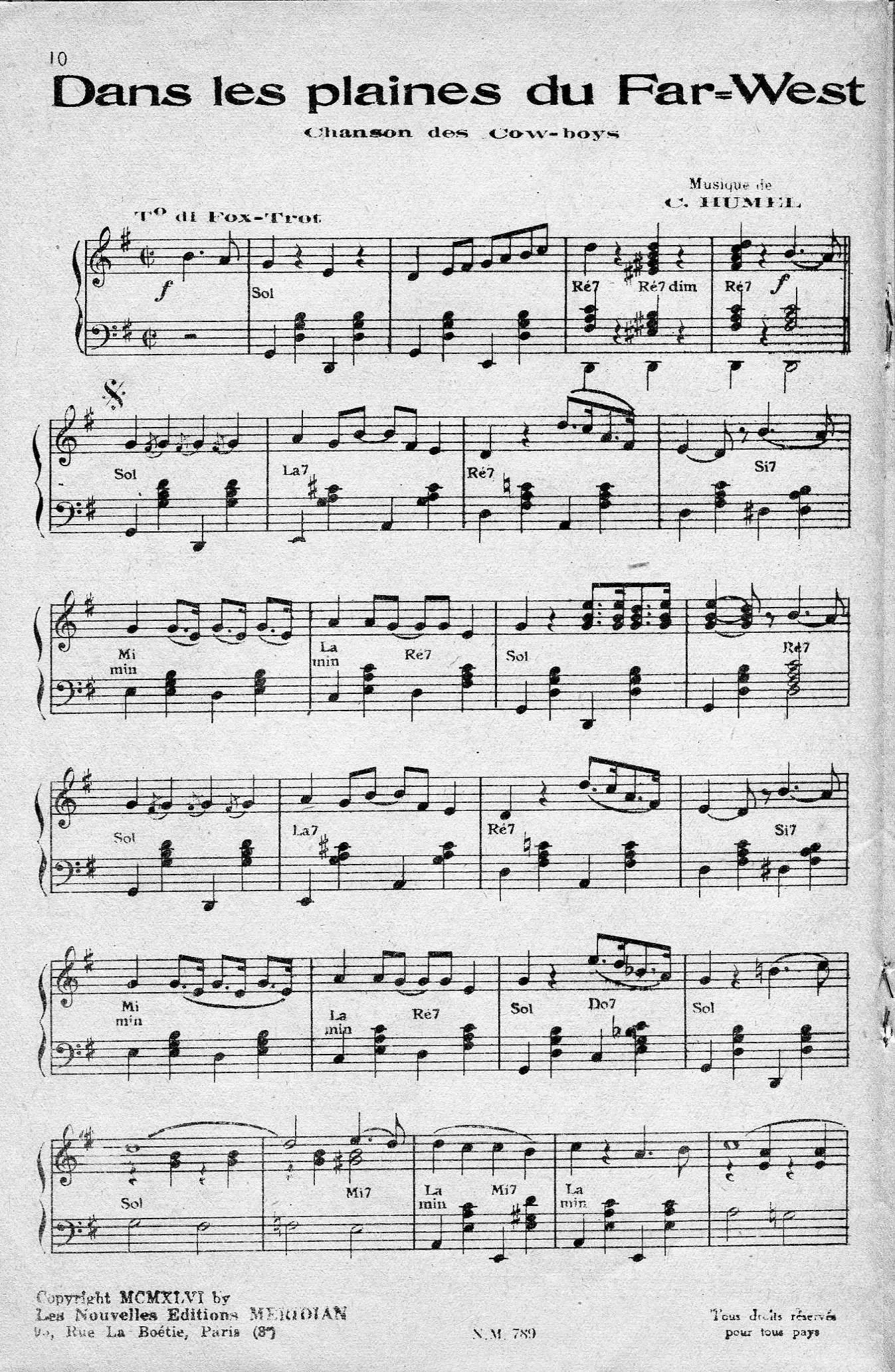 télécharger la partition d'accordéon Dans les plaines du Far West (Chanson des Cow-boys) (Chant : Yves Montand) (Fox Trot) (Arrangement pour accordéon) au format PDF