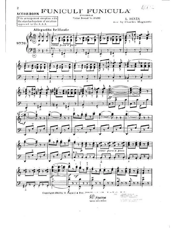 télécharger la partition d'accordéon Funiculi funicula (Arrangement : Charles Magnante) (Marche) au format PDF
